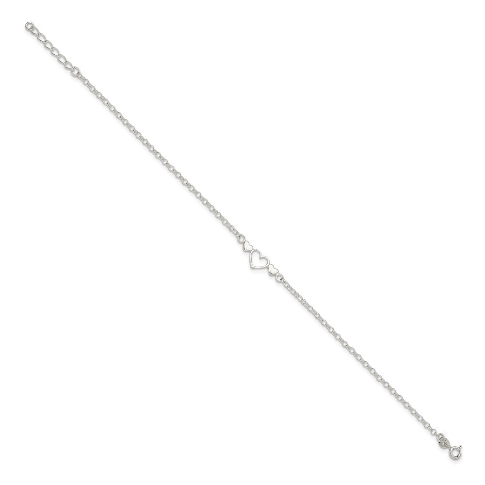 Sterlingsilber 9inch Plus 1 in Verlängerung. Poliert Dreifach Herz Fußkettchen