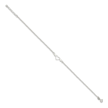 Sterlingsilber 9inch Plus 1 in Verlängerung. Poliert Dreifach Herz Fußkettchen