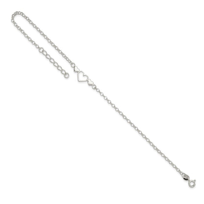 Sterlingsilber 9inch Plus 1 in Verlängerung. Poliert Dreifach Herz Fußkettchen