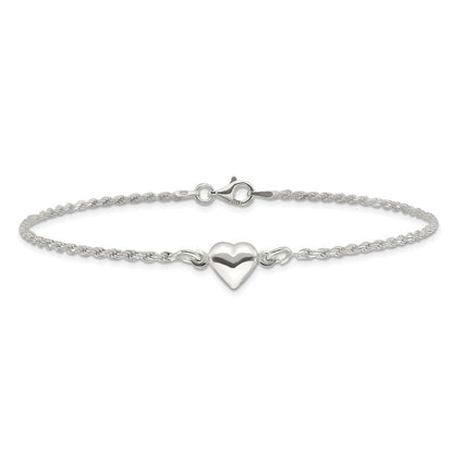 Sterlingsilber Gewölbt Herz Fußkettchen