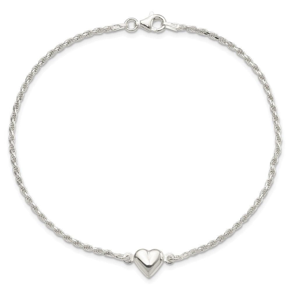 Sterlingsilber Gewölbt Herz Fußkettchen