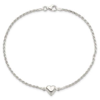 Sterlingsilber Gewölbt Herz Fußkettchen