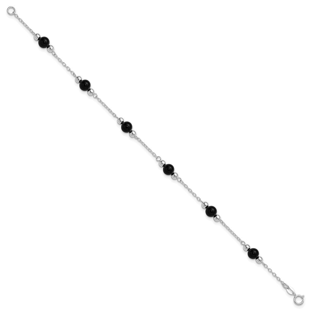 Sterlingsilber Rhodiniert 9inch Poliert Onyx Fußkettchen