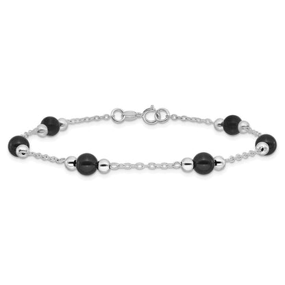 Sterlingsilber Rhodiniert 9inch Poliert Onyx Fußkettchen