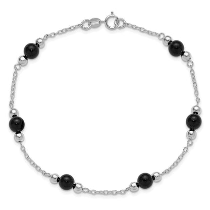 Sterlingsilber Rhodiniert 9inch Poliert Onyx Fußkettchen