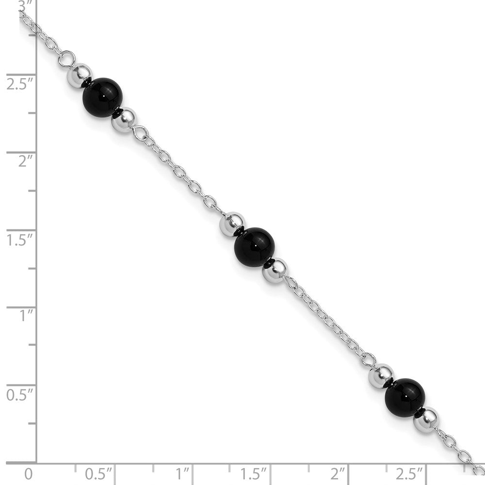 Sterlingsilber Rhodiniert 9inch Poliert Onyx Fußkettchen