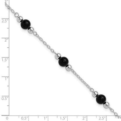 Sterlingsilber Rhodiniert 9inch Poliert Onyx Fußkettchen