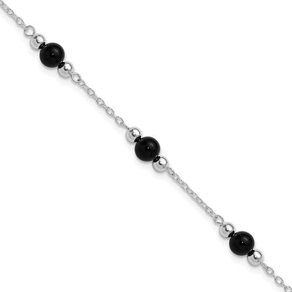 Sterlingsilber Rhodiniert 9inch Poliert Onyx Fußkettchen