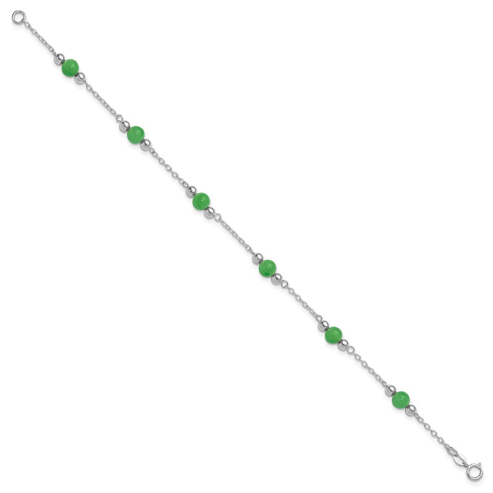 Sterlingsilber Rhodiniert 9inch Poliert Grün Jade Fußkettchen