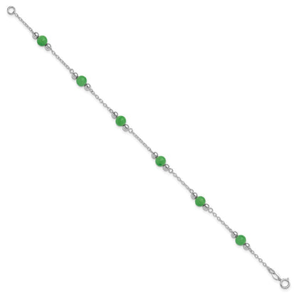 Sterlingsilber Rhodiniert 9inch Poliert Grün Jade Fußkettchen