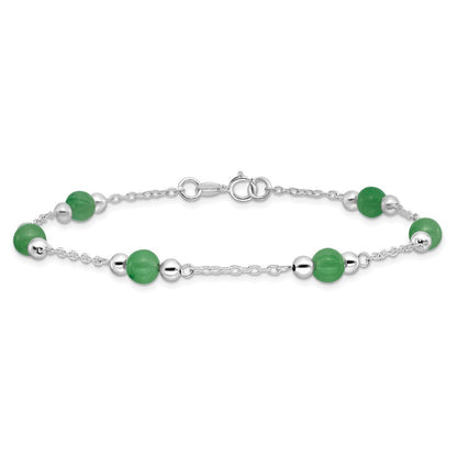 Sterlingsilber Rhodiniert 9inch Poliert Grün Jade Fußkettchen
