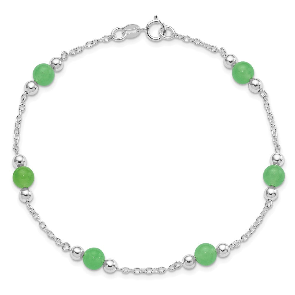 Sterlingsilber Rhodiniert 9inch Poliert Grün Jade Fußkettchen