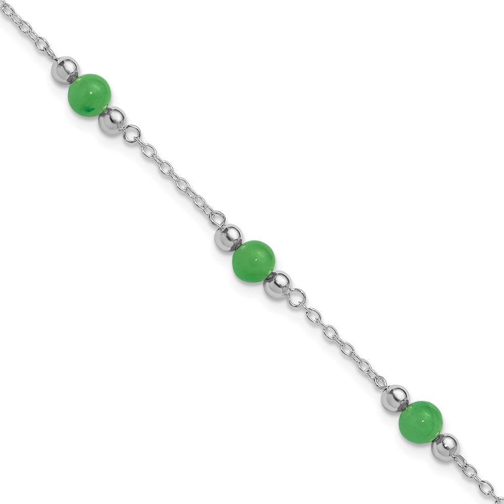 Sterlingsilber Rhodiniert 9inch Poliert Grün Jade Fußkettchen