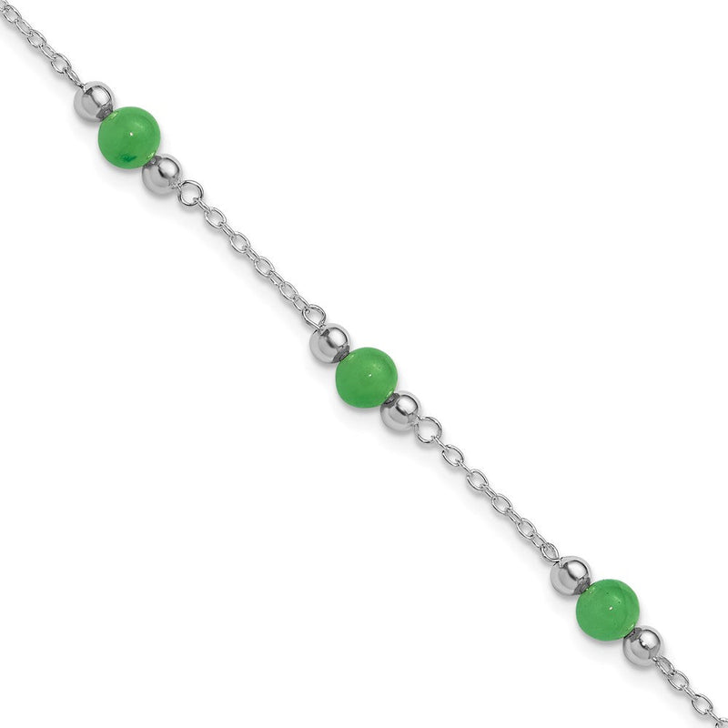 Sterlingsilber Rhodiniert 9inch Poliert Grün Jade Fußkettchen