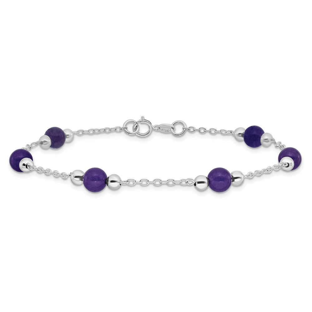 Sterlingsilber Rhodiniert 9inch Poliert Lavender Jade Fußkettchen