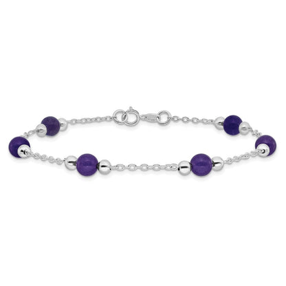 Sterlingsilber Rhodiniert 9inch Poliert Lavender Jade Fußkettchen