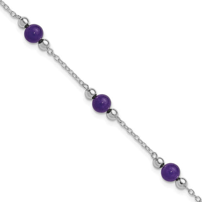Sterlingsilber Rhodiniert 9inch Poliert Lavender Jade Fußkettchen