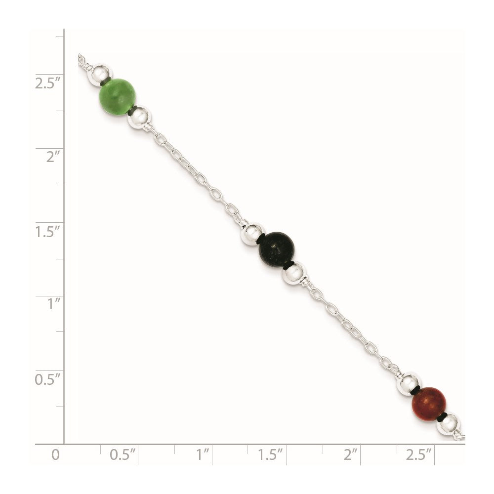 Sterlingsilber Rhodiniert 9inch Poliert Mehrfarbig Jade Fußkettchen