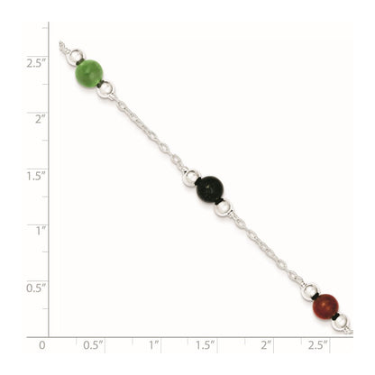 Sterlingsilber Rhodiniert 9inch Poliert Mehrfarbig Jade Fußkettchen