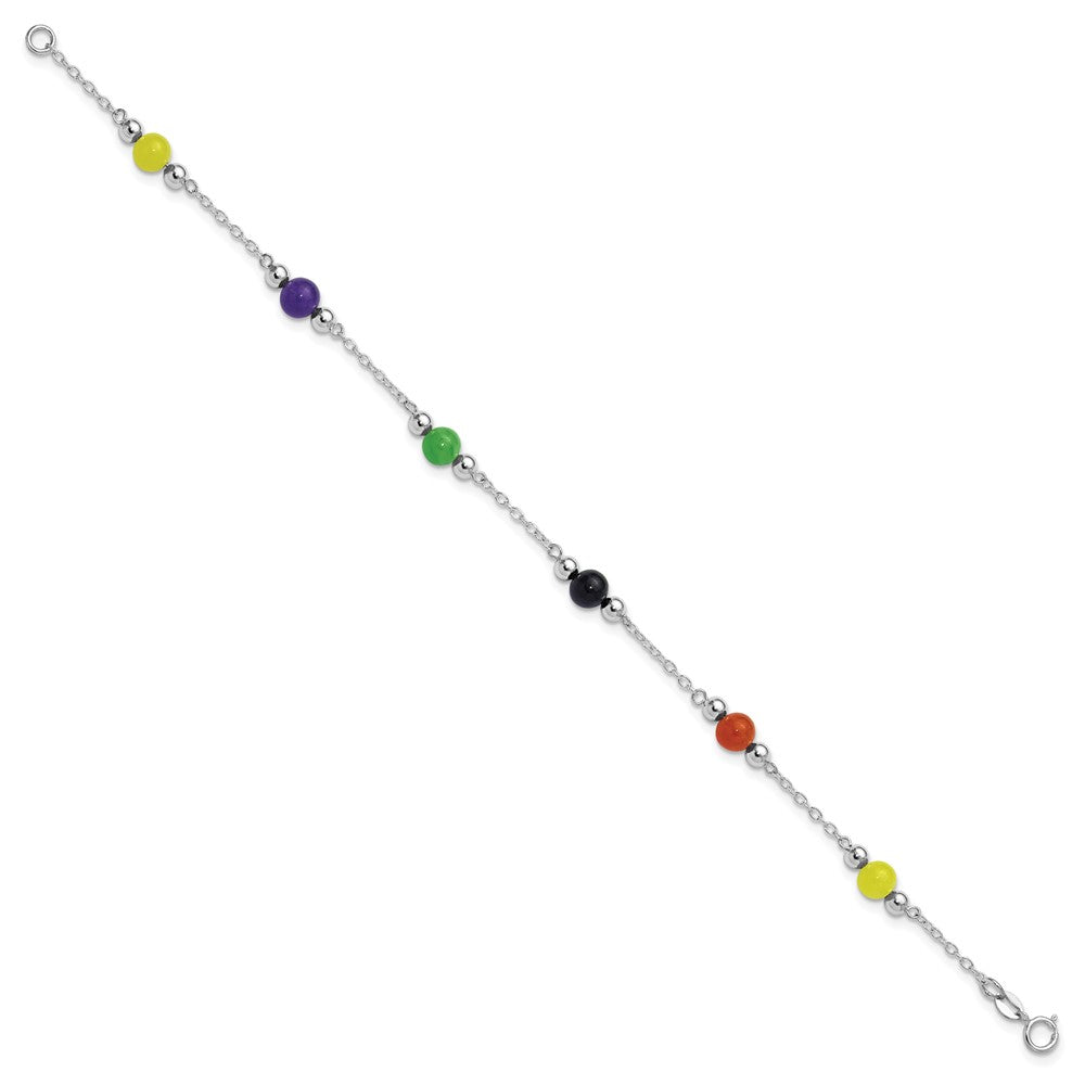 Sterlingsilber Rhodiniert 9inch Poliert Mehrfarbig Jade Fußkettchen
