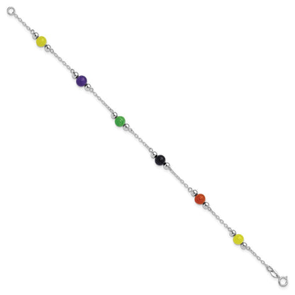 Sterlingsilber Rhodiniert 9inch Poliert Mehrfarbig Jade Fußkettchen