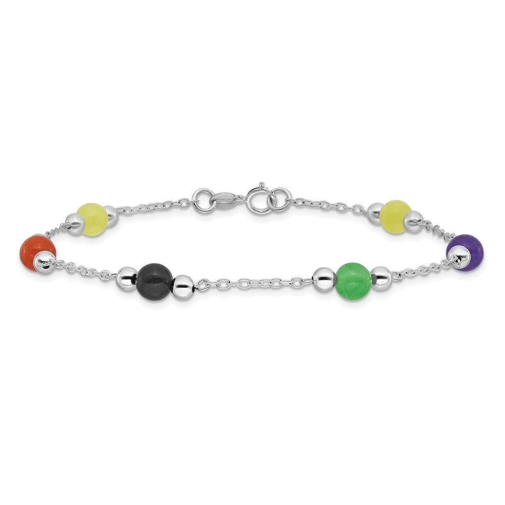 Sterlingsilber Rhodiniert 9inch Poliert Mehrfarbig Jade Fußkettchen