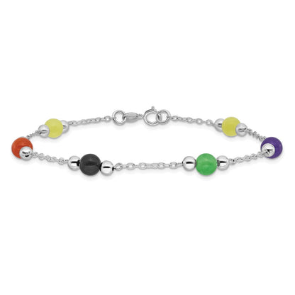 Sterlingsilber Rhodiniert 9inch Poliert Mehrfarbig Jade Fußkettchen