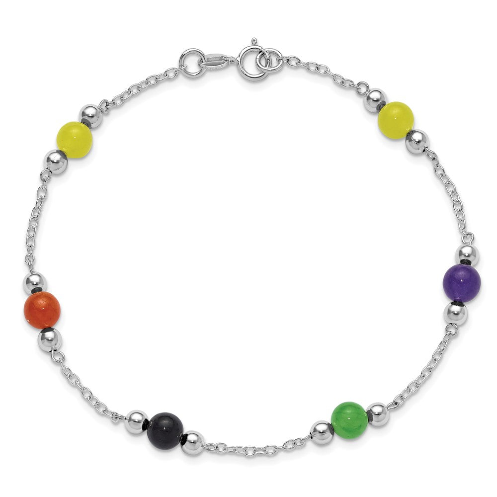 Sterlingsilber Rhodiniert 9inch Poliert Mehrfarbig Jade Fußkettchen