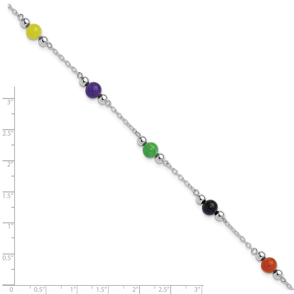 Sterlingsilber Rhodiniert 9inch Poliert Mehrfarbig Jade Fußkettchen