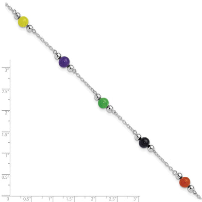 Sterlingsilber Rhodiniert 9inch Poliert Mehrfarbig Jade Fußkettchen