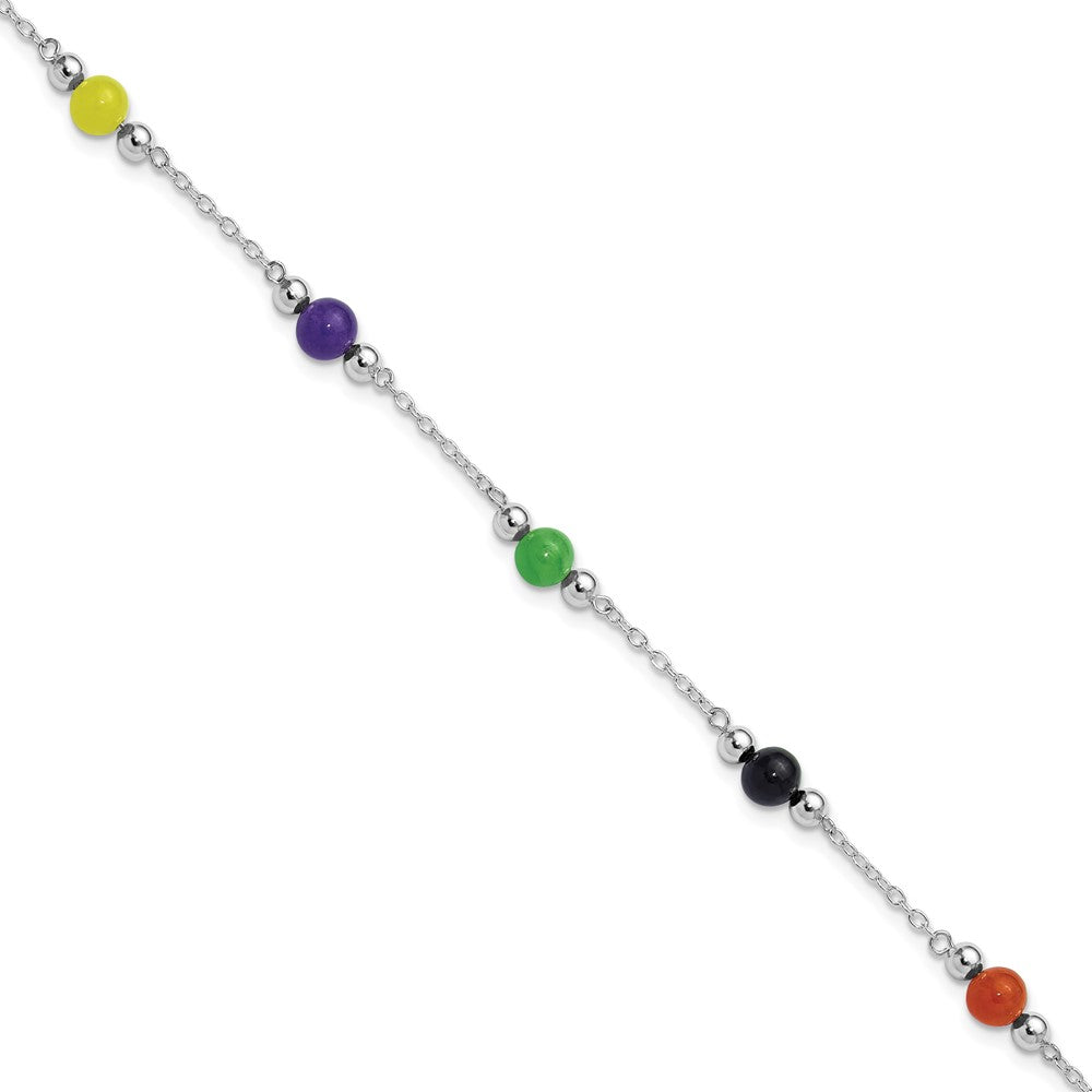 Sterlingsilber Rhodiniert 9inch Poliert Mehrfarbig Jade Fußkettchen