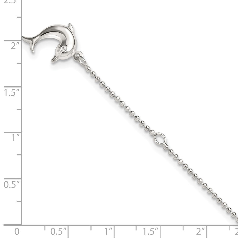 Sterlingsilber 9 Zoll Plus 1 Zoll Verlängerung Poliert Delfin Fußkettchen