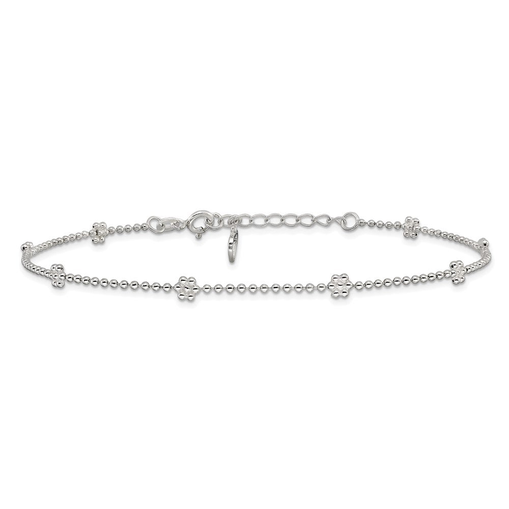 Sterlingsilber 9 Zoll Plus 1 Zoll Verlängerung Poliert Blume Fußkettchen