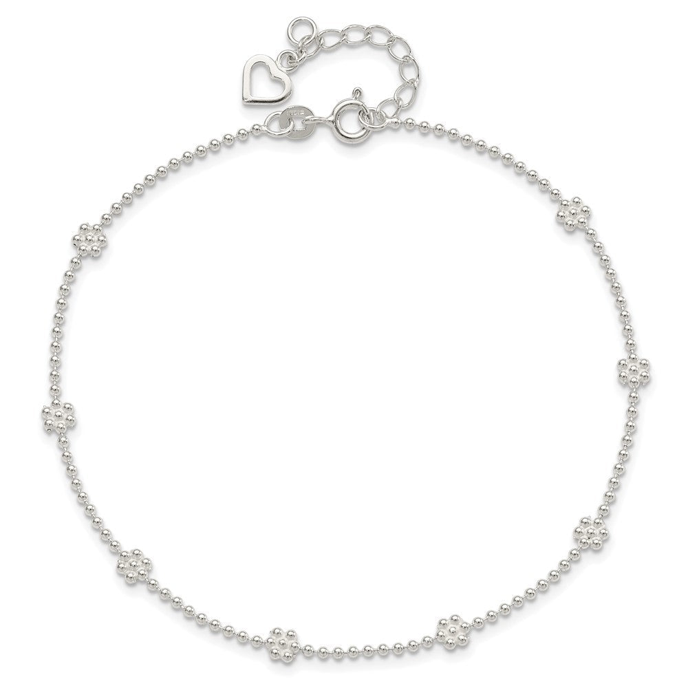 Sterlingsilber 9 Zoll Plus 1 Zoll Verlängerung Poliert Blume Fußkettchen