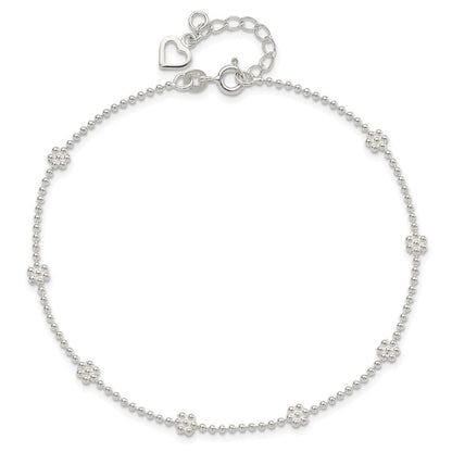 Sterlingsilber 9 Zoll Plus 1 Zoll Verlängerung Poliert Blume Fußkettchen