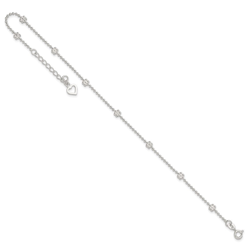 Sterlingsilber 9 Zoll Plus 1 Zoll Verlängerung Poliert Blume Fußkettchen