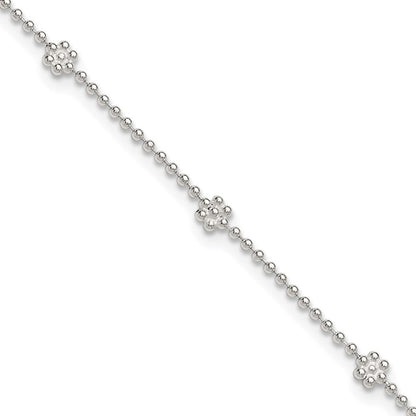 Sterlingsilber 9 Zoll Plus 1 Zoll Verlängerung Poliert Blume Fußkettchen