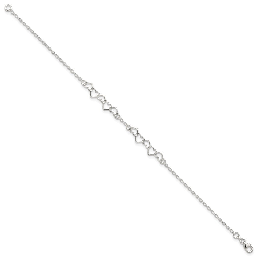 Sterlingsilber 10inch Poliert Fantasie Herz Glieder Fußkettchen