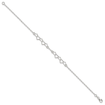 Sterlingsilber 10inch Poliert Fantasie Herz Glieder Fußkettchen