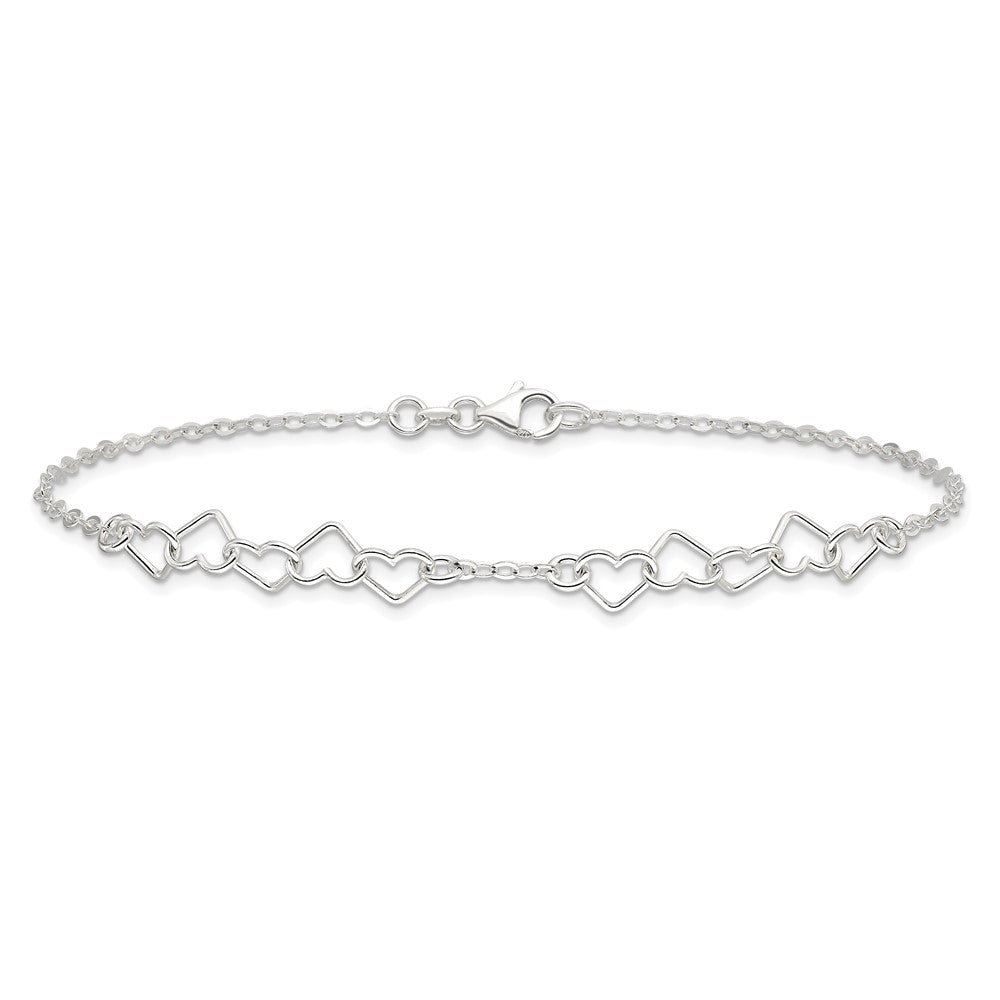 Sterlingsilber 10inch Poliert Fantasie Herz Glieder Fußkettchen
