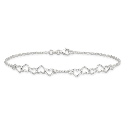 Sterlingsilber 9inch Poliert Fantasie Herz Glieder Fußkettchen