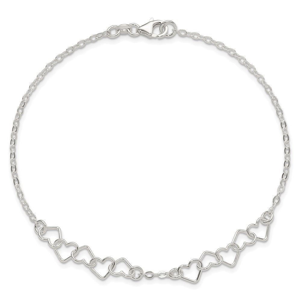 Sterlingsilber 10inch Poliert Fantasie Herz Glieder Fußkettchen