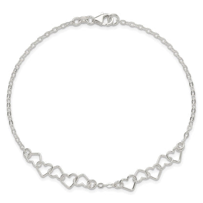 Sterlingsilber 9inch Poliert Fantasie Herz Glieder Fußkettchen
