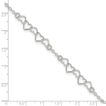 Sterlingsilber 9inch Poliert Fantasie Herz Glieder Fußkettchen