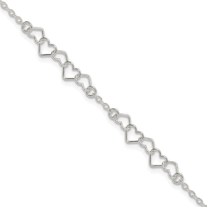 Sterlingsilber 10inch Poliert Fantasie Herz Glieder Fußkettchen