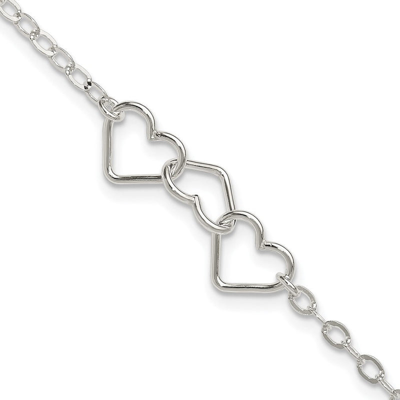 Sterlingsilber 10inch Massiv Poliert Fantasie Herz Glieder Fußkettchen