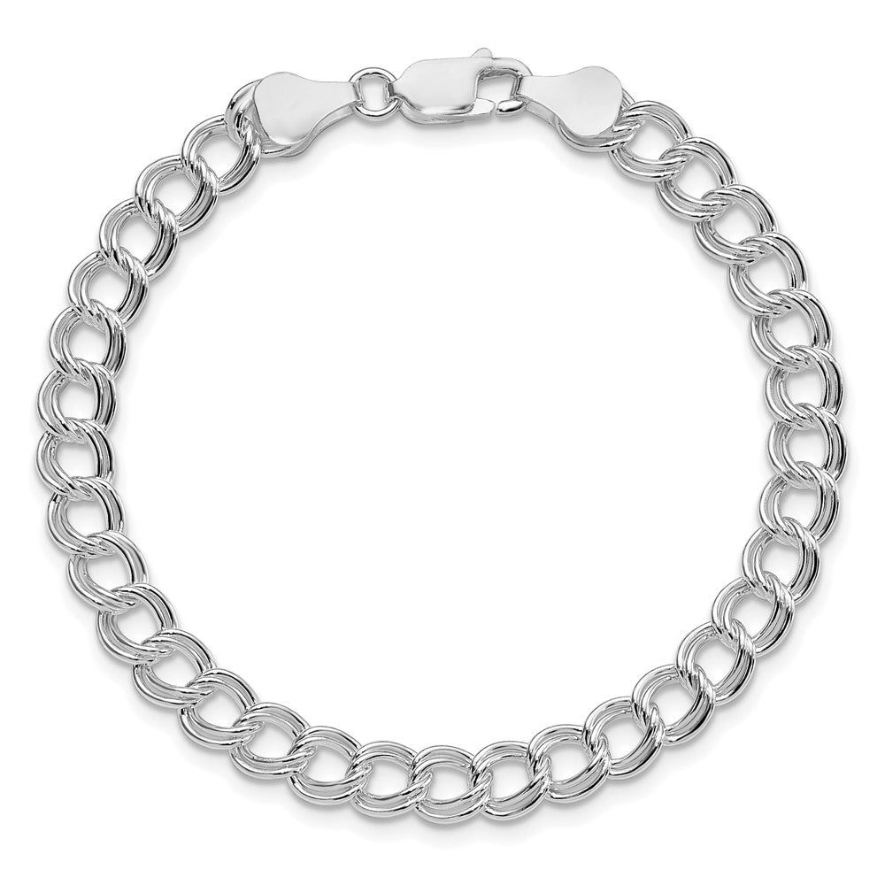 Sterlingsilber Rhodiniert 6mm Massiv Doppelt Glieder Charm Armband