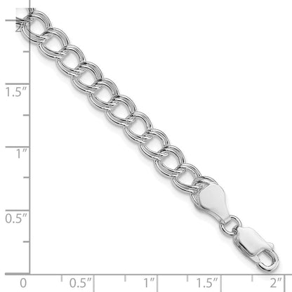 Sterlingsilber Rhodiniert 6mm Massiv Doppelt Glieder Charm Armband