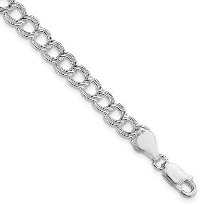Sterlingsilber Rhodiniert 6mm Massiv Doppelt Glieder Charm Armband