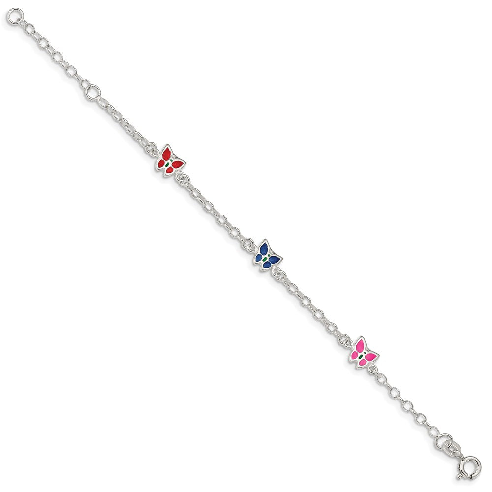 Sterlingsilber Mehrfarbig Emaille Schmetterling mit 1 Zoll Verlängerung. Kinder Bracele